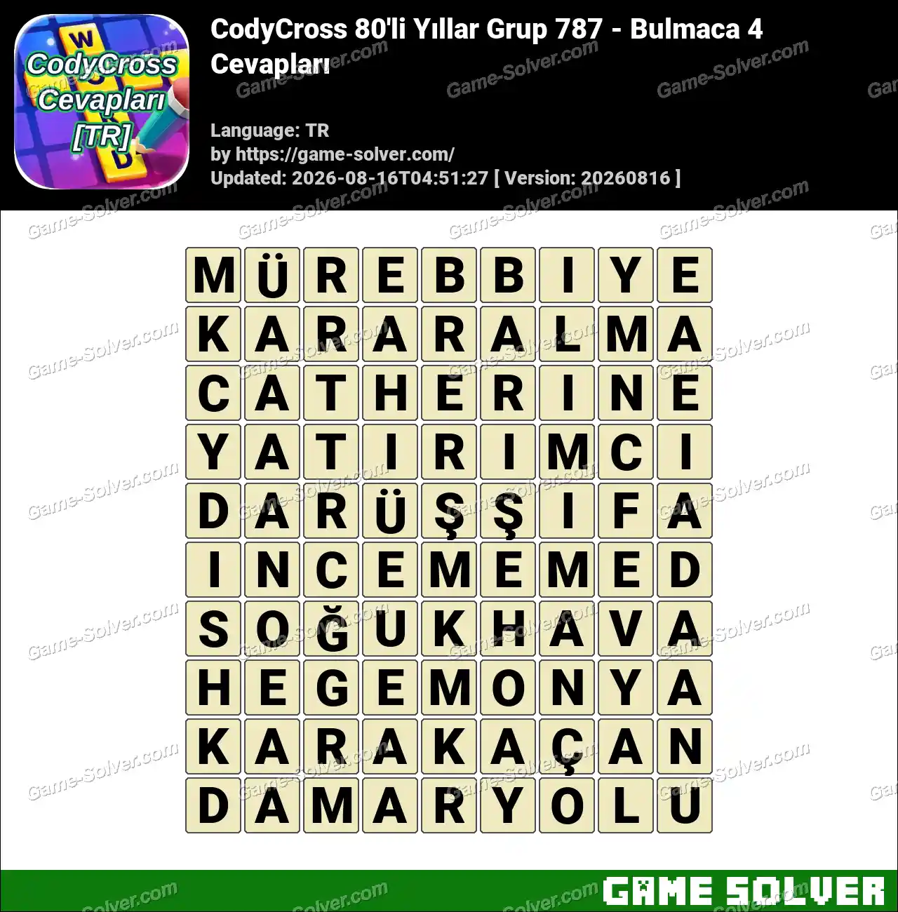 CodyCross 80’li Yıllar Grup 787 – Bulmaca 4 Cevapları